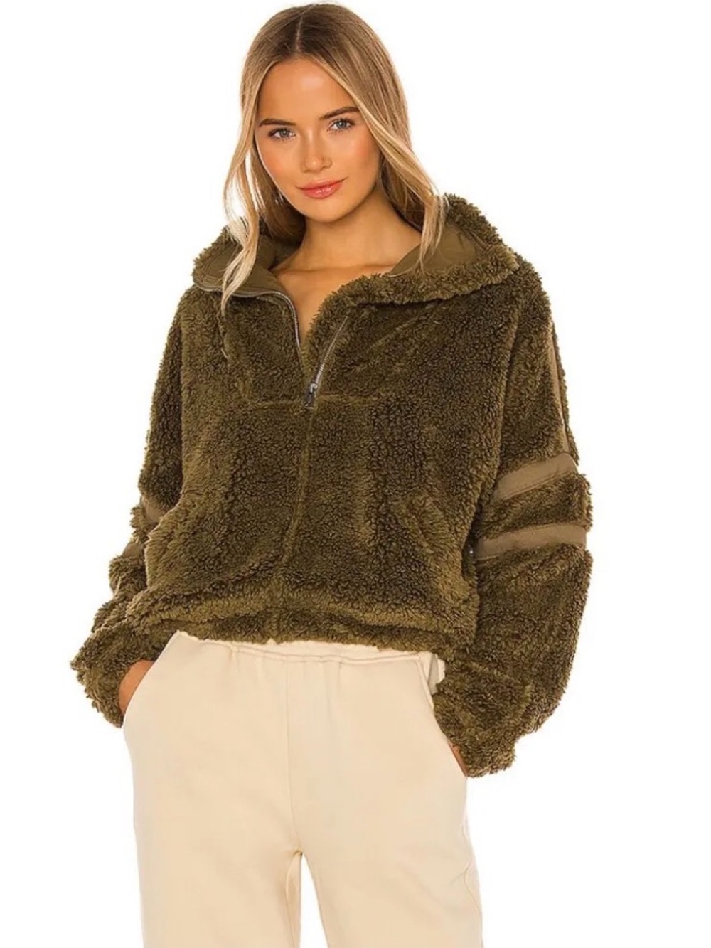 FP Movement x Nantucket Free People Sherpa Green Quarterzip Pullover